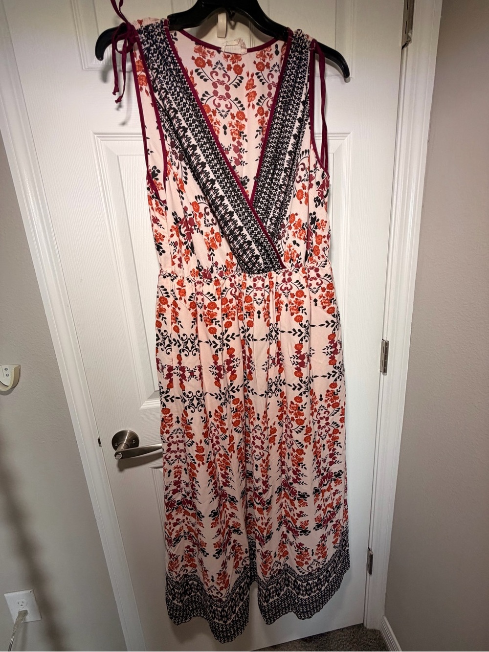 Sleeveless Floral Maxi Dress with V-Neck in Cream and Orange